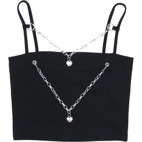 Spring Summer Gothic Women Streetwear Chic Sexy Club Punk Black Sling Slim Tank Women Fashion Backless Tops