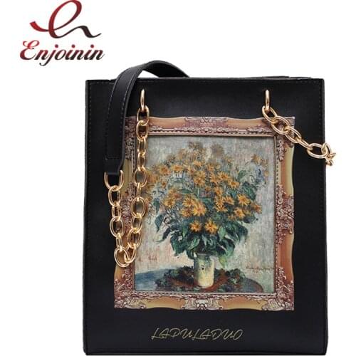 Black Oil Frame Design Pu Leather Crossbody Bag for Women Messenger Bag Ladies Purses and Handbags Female Shoulder Chain Bag