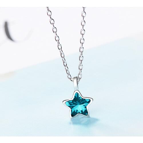 Vintage 925 Sterling Silver Blue Star Crystal Pendants And Necklaces For Women Fashion Wedding Korean Jewelry 2021 Free Shipping