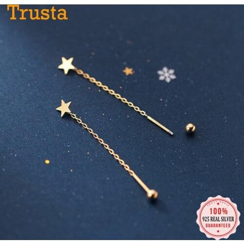 Trustdavis Real 925 Sterling Silver Fashion Star Chain Stick Screw Ear Line Dangle Earrings For Women Wedding Fine Jewelry DB429