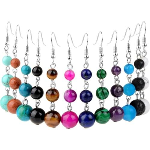 6mm 8mm 10mm Tiger eye Stone Quartz Beads Drop Earrings For Women Jewelry