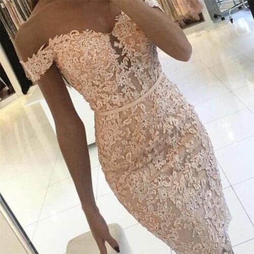 Women Off Shoulder Lace Floral Dress Formal Dresses Bodycon Evening Party Backless Club Mini Dress 2019 Fashion Pencil Dresses