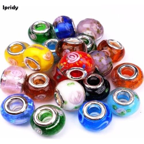 10* 15 mm European Murano Glass Beads Color Large Hole Spacer Beads Fit For Charms Bracelet 10pcs/lot