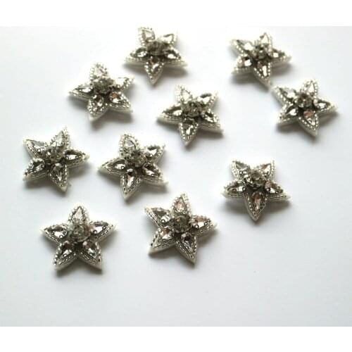 10pc/lot White star patches for clothes rhinestone beaded Patches for clothing DIY sew on parches Embroidery appliques
