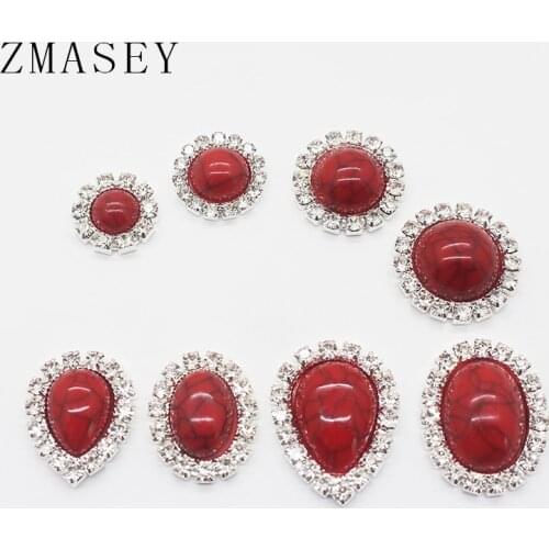 10 Pcs / Lot Mix sizes, Red Stone With Rhinestone Buttons, Sewing Decoration Accessories DIY Handmade Crafts