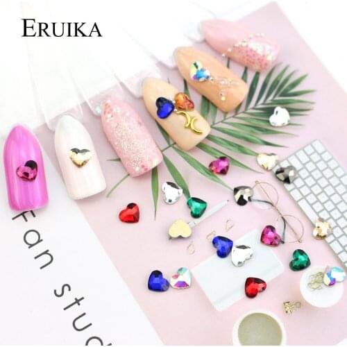 10pcs Heart Nail Rhinestone Flatback Shaped Rhinestones for Acrylic Crystal Glass Manicure Shinning 3D Art DIY Nails Accessory