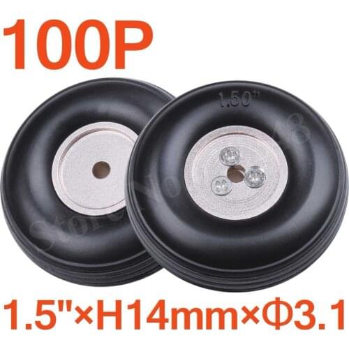 100pcs 1.5"/ 38mm Small Rubber Wheels Aluminum Hub Core Thickness:14mm Axle hole: 3.1mm RC Airplane Replacement Parts