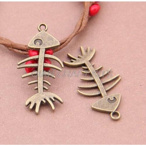 100pcs bulk antique Bronze tone Fishbone pendants, 43mmx22m shark antique bronze zinc alloy pendents charm DIY Supplies