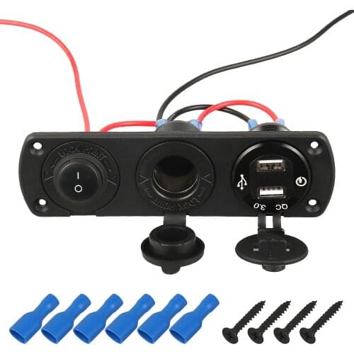 12V Car Cigarette Lighter Dual Qc3.0 USB Power Adapter Digital Voltmeter Outlet 3Hole Panel Dustproof Waterproof Car Accessories