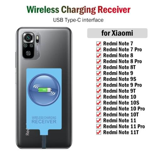 Qi Wireless Charging Receiver for Xiaomi Redmi Note 9S 8T 9T 7 8 9 10 Pro 5G K30 K40 Phone Charger Adapter USB Type-C Connector