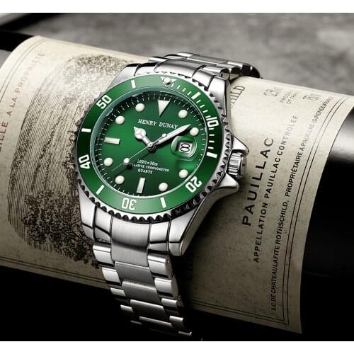 HENRY DUNAY Top Luxury Brand Fashion Men Quartz Watch Full Stainless Steel Waterproof Men Sports Relogio Masculino Wrist Watches