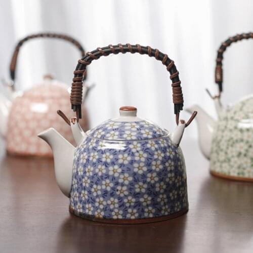 Japanese Style Loop Handle Teapot Single Pot Ceramic Large Capacity Tea Set Teapot with Filter 900ml Restaurant Kettle Household