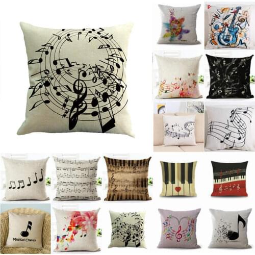 Vintage Music Note Print Throw Pillow Case Cotton Linen Cushion Cover Art Home Office Living Room Sofa Decorative 45*45cm