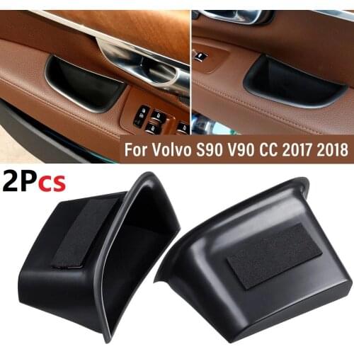 2PCS ABS Black Car Door Side Handle Armrest Storage Box Direct With Non-slip Mat Fit For Volvo S90 V90 CC 2017 2018