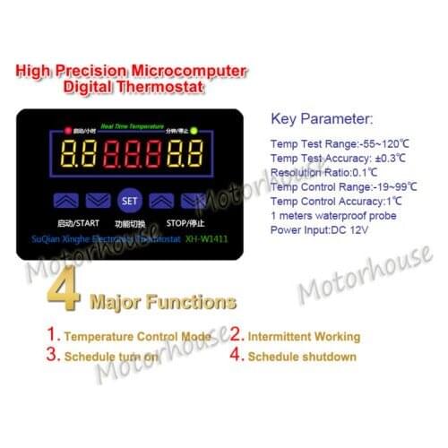 DC12V digital thermostat, three-display multifunctional temperature controller, temperature control switch -19~99