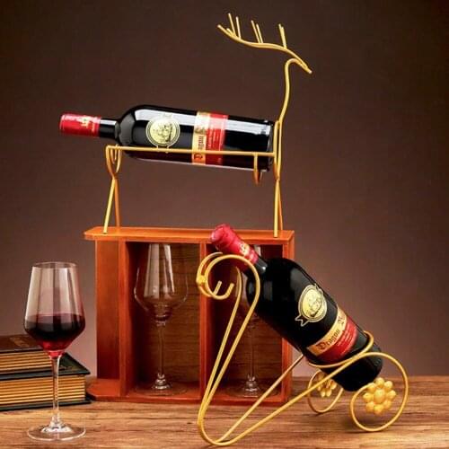 1pc Wine Holder European Light Luxury Wrought Iron Rack Creative Cabinet Stand Deer Wine Hanging Bar Hanger Shelf Home Decor