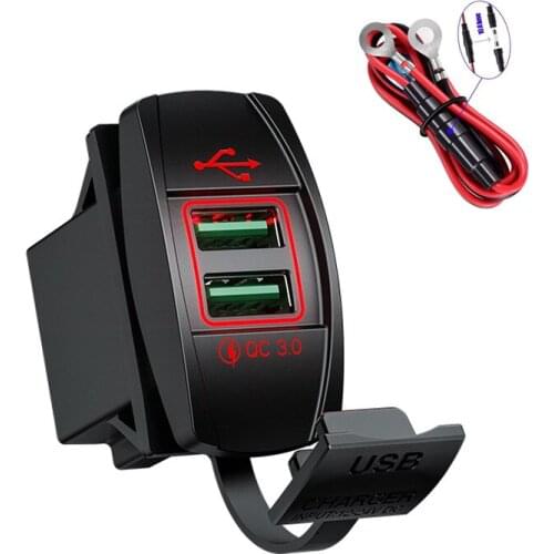 DIY 12-24V QC 3.0 Dual USB Car Charger Socket 36W Fast Charger Waterproof for Truck Motorcycle Marine Boat Bus RV Golf Cart
