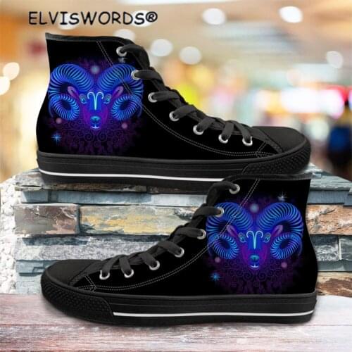 ELVISWORDS Stylish Constellation Design Casual Ladies High Top Canvas Vulcanized Shoes Comfortable Womens Walking Shoes Sneaker