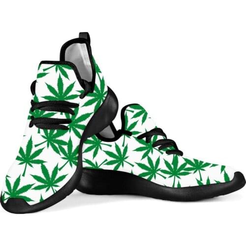 ELVISWORDS Green Hemp Leaf/Weed Leaves Printting Men Cusual Shoes Outdoor Mesh Knit Sneaker Breathable Lightweigt Shoes