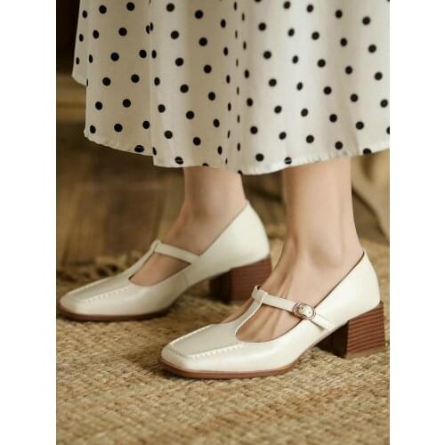 EshtonShero Med Heels Sweet Womens Pumps T-strap Woman Thick Platform Mary Janes Women Party Shoes Buckle Ladie Footwear