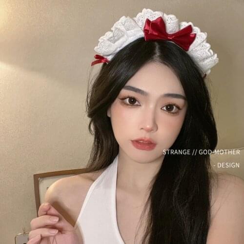 French retro lace bow headband female thin style cosplay maid hair pin cute headdress any go out headband Neko ears
