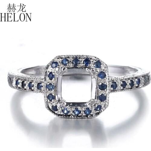 HELON Round Cut 6mm Sterling Silver 925 Natural Sapphire Semi Mount Ring Setting Vintage Style Engraving Gemstone Fine Jewelry