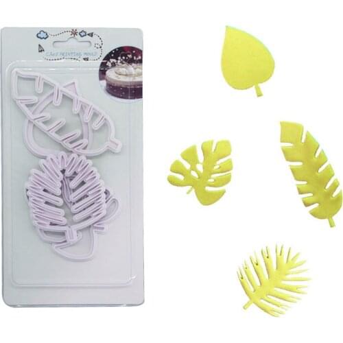 4pc Fondant Mold Cake Decoration Accessories Easy To Demould Turtle Leaf Biscuit Cutting Mold Baking Blister Card Packaging