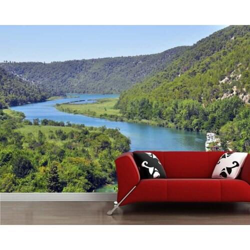 Beautiful mountains and river natural landscape 3d wallpaper mural,living room bedroom TV wall bedroom wall papers home decor
