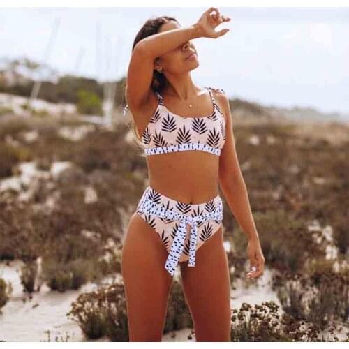 Leaves Printed Swimwear 2021 Push Up Bandage Bikini Set Beachwear 2 Pieces High Waist Swimsuit Bathers Sexy Bathing Suit Female