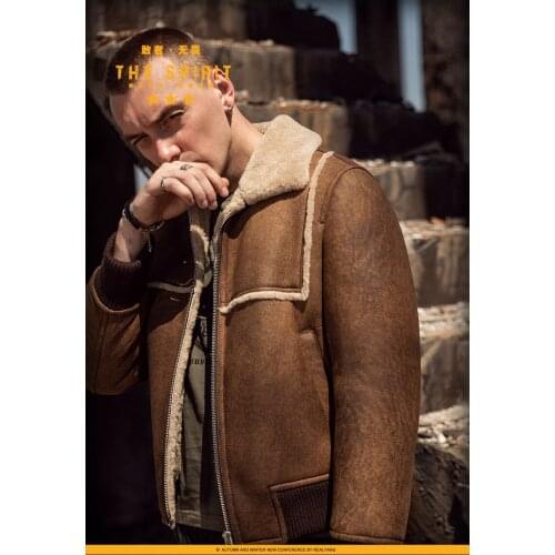 2020 New Locomotive Fur Male B3 Flight Jacket Genuine Leather Clothes Short Chic Fur Coat Safari Shearling