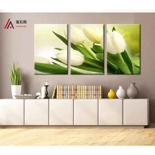 3 Piece Modular Picture Canvas Print White Tulips Paintings and Framed for Kitchen Wall Art Home Decor Photo Print Free shipping