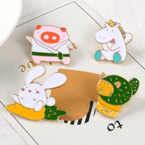 Cartoon Animal Enamel Pin Cute Unicorn Rabbit Cat Carrot Brooches For Cloth Lapel Pin Badges Jewelry Gift for Kids Friends DIY