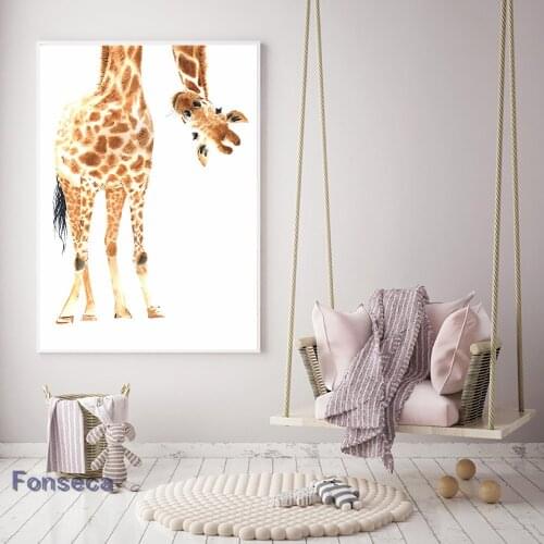 Nursery Wall Art Decor Giraffe Canvas Painting Minimalist Cartoon Animal Poster And Print Decorative Pictures For Kids Room