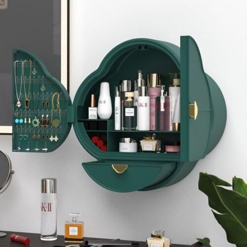 New Large Capacity Jewelry Cosmetic Storage Box Women Skin Care Beauty Rack Bathroom Wall-mounted Makeup Organizer Punch-free