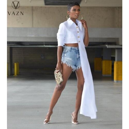 VAZN 2021 Summer New Solid Short Sleeve Thin Shirts Casual Fancy Joker Full Sleeve Women Loose Long Shirts