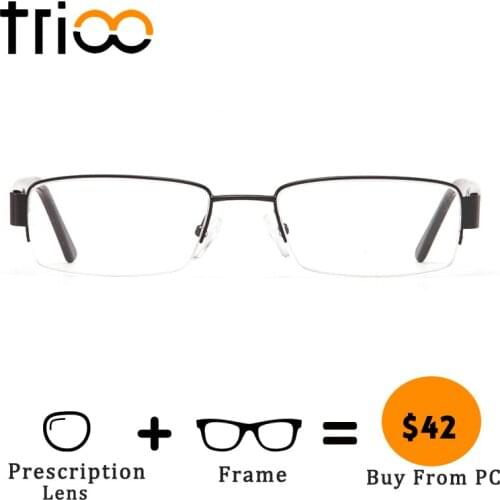 TRIOO Astigmatism Male Prescription Glasses Men Square Semi Rimless Optical Eyewear Myopia Reading Eye Glasses Minus Progressive