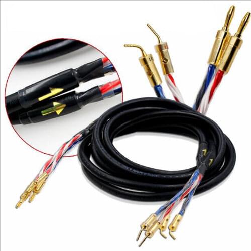 Pair Audiophile 8N TARA LABS Helix8 Hifi Audio Speaker Cable Banana To Pin Gold Plug