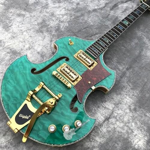 Custom store custom electric guitar,New hot sale in 2020， semi-hollow, high quality green, customizable logo and shape