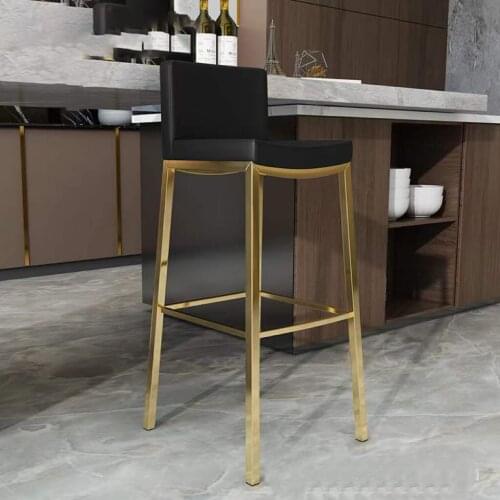 Industial price simple elegant style high foot stainless steel PU leather sponge bar chair leisure stool with backrest for Pub