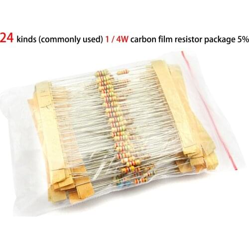 240pcs/lot 24 types Commonly used 1/4W resistors assorted kit Carbon Film resistance set Assortment resistor 5% 1Ω~1M