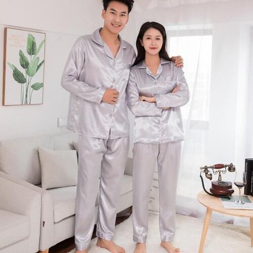Silk Satin Men Pajamas Set Fashion Sleepwear Couple Solid Color Long Sleeve Suit Casual Home Clothing Night Suit