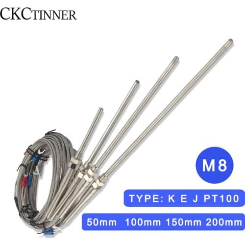Thermocouple M8 1m 2m 3m 4m 5m Type K E J PT100 50mm 150mm 100mm 200mm Probe Screw Thread Cable Temperature Sensor 0-400