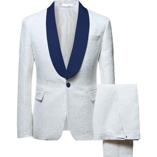 TPSAADE 2020 New Fashion Mens Suit 2 Pieces Shawl Lapel Printed/Patterned Suit Tuxedos Groomsmen for Wedding (Blazer+Pants)