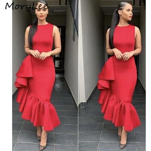 Mermaid Evening Dresses Sleeveless Satin Pleated Ankel Length Evening Dresses With Zipper Back vestidos de fiesta de noche