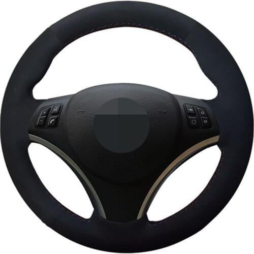 Car Steering Wheel Cover Hand-stitched Black Genuine Leather Suede For BMW E90 E91 E92 E93 E87 E81 E82 E88 X1 E84