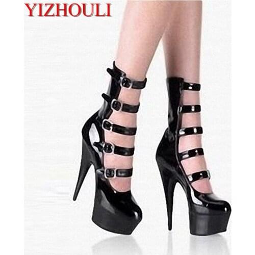 15cm Hot Sale sexy ladies high heel hollow out shoes fashion buckle-strap boots pumps shoes womens ankle boots