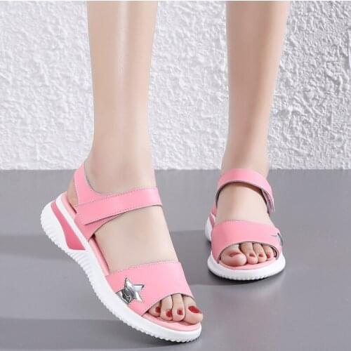 Womens summer 2021 new leather sports sandal Korean edition thick soles student versatile Velcro shoes beach shoes