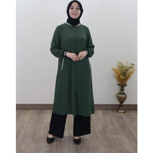 Ribanalı Ayrobin Fabric Trench Turkey Kaftan Casual Dress Femme Islamic Clothing Zipper Abaya Musliman Long Jacket