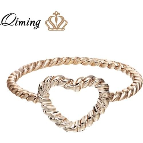 QIMING Hollow Love Heart Ring Women Female Engagement Wedding Minimalist Jewelry Simple Design Boho Korean Rings Girls Gift