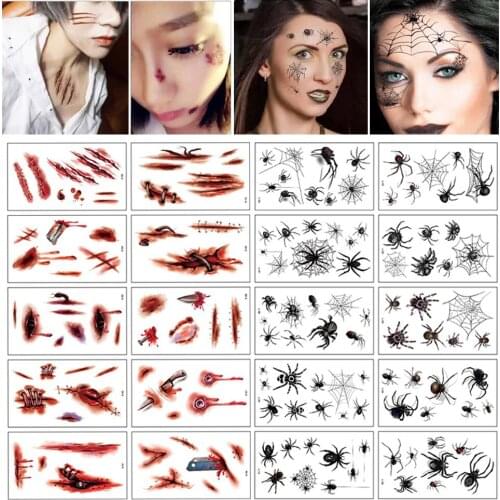 10 Sheets/Pack Lifelike Scary Spider Design Halloween Tattoo Stickers Waterproof Temporary Tattoos Body Art Stickers Face Patch